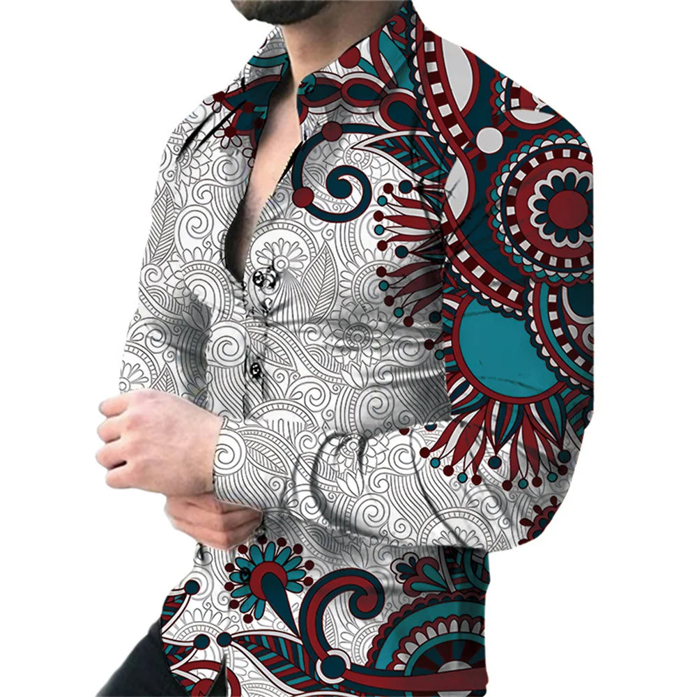 Men Long-sleeved Floral Shirt