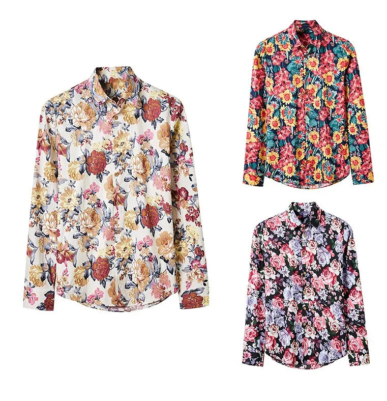 Floral Long Sleeve Flower Male Casual/Dress Shirt