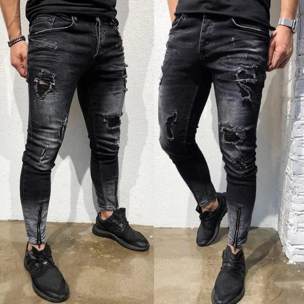 Skinny Stretch Denim Dark Ripped Fit Jeans