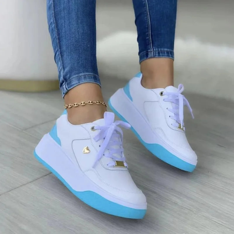 Casual Leather Thick Soled Lace-up Sneakers