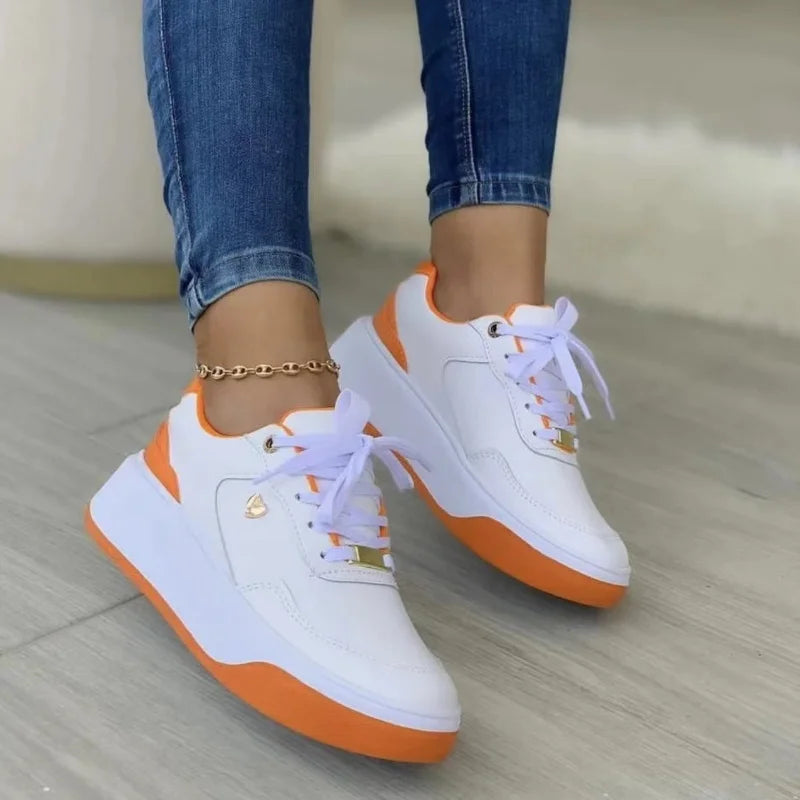 Casual Leather Thick Soled Lace-up Sneakers