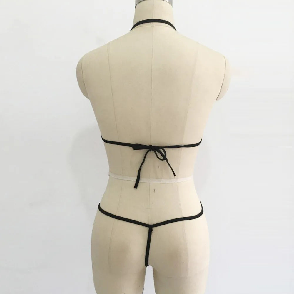 Mesh Wireless Bra Thong Lingerie Bikini Set