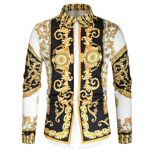Casual Baroque Print Long Sleeve Male Top